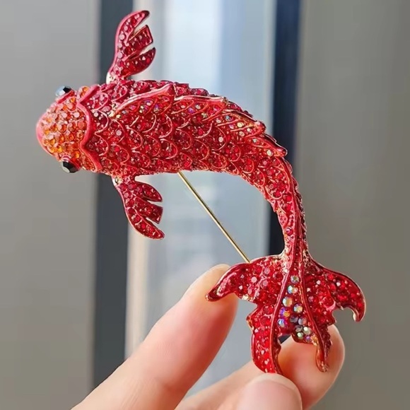 Anthropologie Jewelry - Sirena Red Crystal Carp Fish Brooch